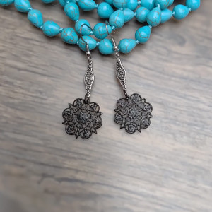 Kolczyki Rozetki Czarne Floral