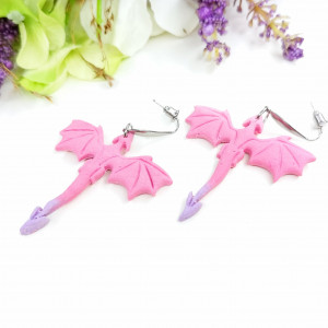 Kolczyki różowo-fioletowe smoki