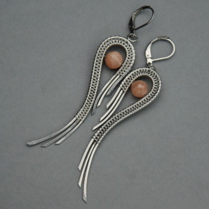 Kolczyki skrzydła kamień słoneczny wire wrapping