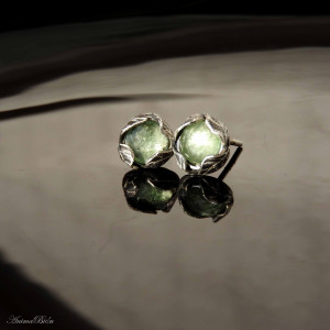 Kolczyki srebrne wkrętki z zielonym kyanitem