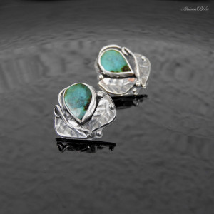 Kolczyki srebrne z morskim turkusem listki