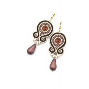 Kolczyki sutasz beżowo złoto brązowe kolorowe „Cleo” z dużą łezką