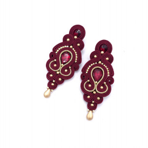 Kolczyki sutasz bordowe ze złotem „Olia” wieczorowe z kryształkami