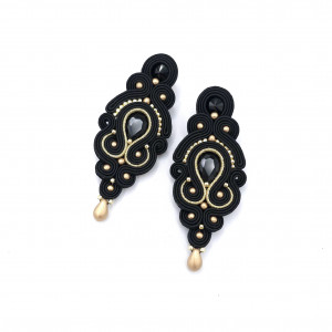 Kolczyki sutasz czarne ze złotem "Olia" wieczorowe z kryształkami