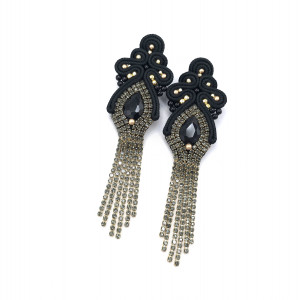 Kolczyki sutasz czarne złote z cyrkoniami „Lilla” długie błyszczące