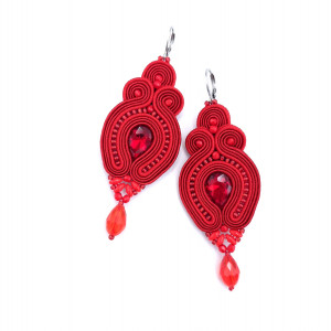 Kolczyki sutasz czerwone „Verra” eleganckie wieczorowe z kryształkami