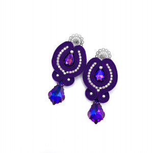 Kolczyki sutasz fioletowe sztyfty wieczorowe z kryształkami „Velo”