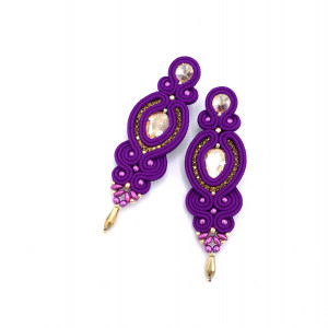 Kolczyki sutasz fioletowe ze złotem „Ismara” wieczorowe z kryształkami