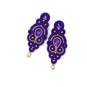 Kolczyki sutasz fioletowe ze złotem „Olia” wieczorowe z kryształkami