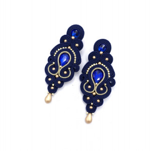 Kolczyki sutasz granatowe ze złotem „Olia” wieczorowe z kryształkami