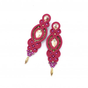 Kolczyki sutasz różowe ze złotem „Ismara” wieczorowe z kryształkami