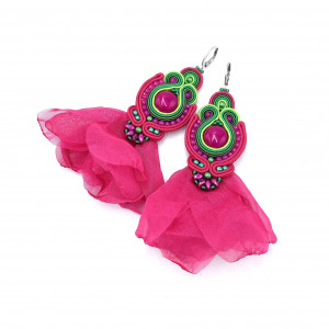 Kolczyki sutasz różowo zielone wiosenne lekkie z jadeitem „Ballerina”