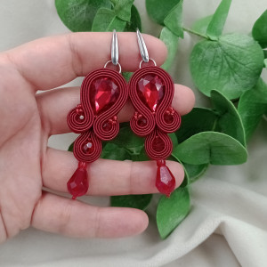 Kolczyki sutasz soutache bordowe wiśniowe malinowe na wesele komunię