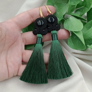 Kolczyki sutasz soutache chwosty zielone z onyksami