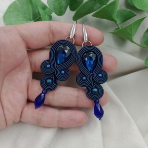 Kolczyki sutasz soutache granatowe granat z kryształami