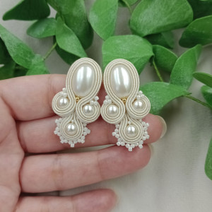 Kolczyki sutasz soutache ślubne beżowe beż ecru