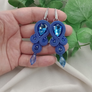 Kolczyki sutasz soutache zgaszone chabrowe szafirowe