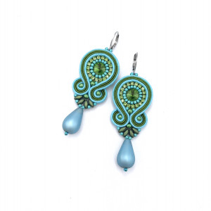 Kolczyki sutasz turkusowo zielone kolorowe „Cleo” z dużą łezką