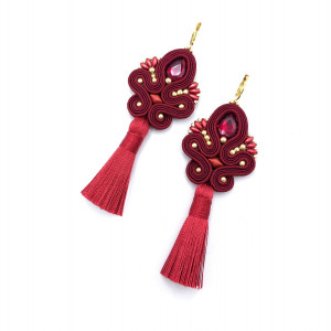 Kolczyki sutasz z chwostami bordowe eleganckie wieczorowe „Cosima”