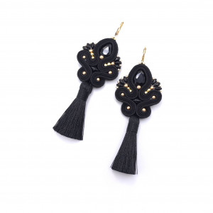 Kolczyki sutasz z chwostami czarne eleganckie wieczorowe „Cosima”