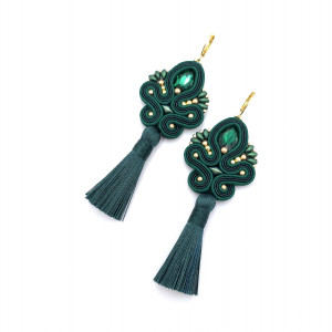 Kolczyki sutasz z chwostami zielone eleganckie wieczorowe „Cosima”