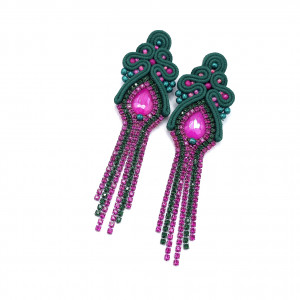 Kolczyki sutasz zielone fuksjowe z cyrkoniami „Lilla” długie