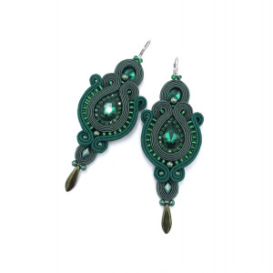 Kolczyki sutasz zielone wieczorowe długie z kryształkiem „Margo”