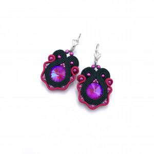 Kolczyki sutasz zielono różowe małe wiosenne kolorowe lekkie „Flower”