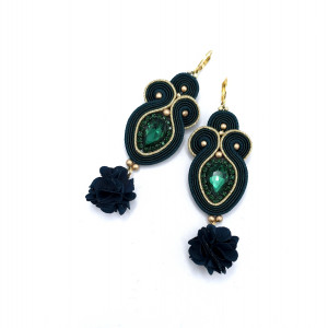 Kolczyki sutasz złoto zielone „Rosalia” z kryształkiem i kwiatkiem