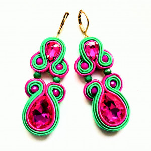 Kolczyki sutaszowe Green&Fuchsia