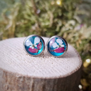 kolczyki sztyfty z dziką marchwią i wrzoścami na prezent