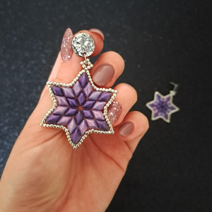 Kolczyki "Twilight Star" - fioletowo-srebrne gwiazdki z koralików