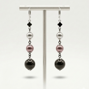 Kolczyki Wiszące 3 Perły Stal i Koniczynka Clover