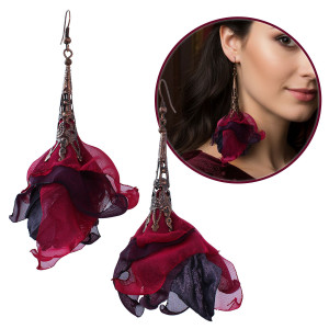 Kolczyki wiszące długie kwiaty materiałowe boho witchy lekkie