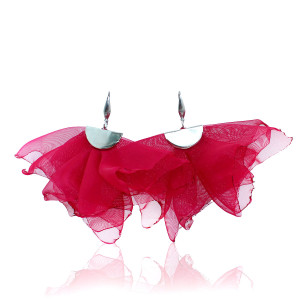 Kolczyki wiszące duże wachlarze malinowe boho lekkie na wesele imprezę