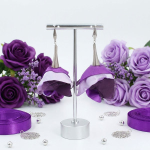 Kolczyki wiszące fioletowe kwiatki eleganckie długie imprezowe