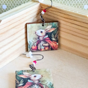 Kolczyki wiszące - Króliczek ( kwadrat )