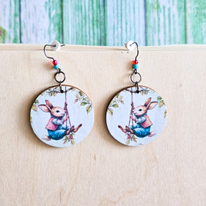 Kolczyki wiszące - Króliczek ( okrągłe )