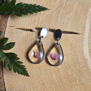 Kolczyki wiszące srebrne różowe kwiaty łezka