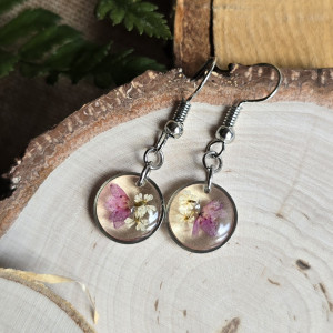 Kolczyki wiszące srebrne różowe kwiaty okrągłe