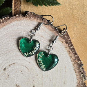 Kolczyki wiszące srebrne zielone serce