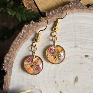 Kolczyki wiszące złote pomarańczowe kwiaty okrągłe