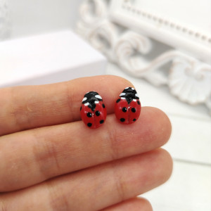 Kolczyki wkrętki Biedronki z gliny polimerowej, biżuteria, stal