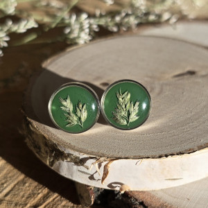 Kolczyki wkrętki prawdziwe kwiaty zielone zboża