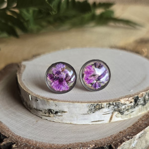 Kolczyki wkręty srebrne okrągłe fioletowe