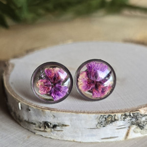 Kolczyki wkręty srebrne okrągłe fioletowe różowe