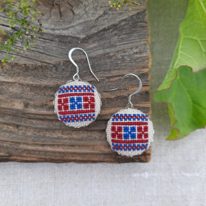 Kolczyki z haftem łemkowskim V