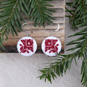 Kolczyki z haftem słowiańskim - bordowe