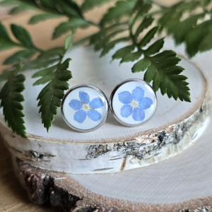 Kolczyki z niezapominajkami srebrne rośliny wkręty