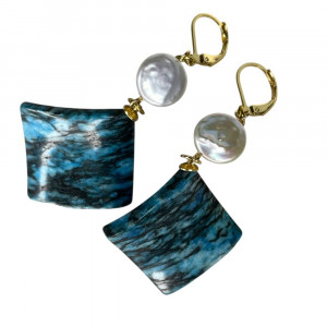 Kolczyki z perłami i jaspisowymi rombami c1331